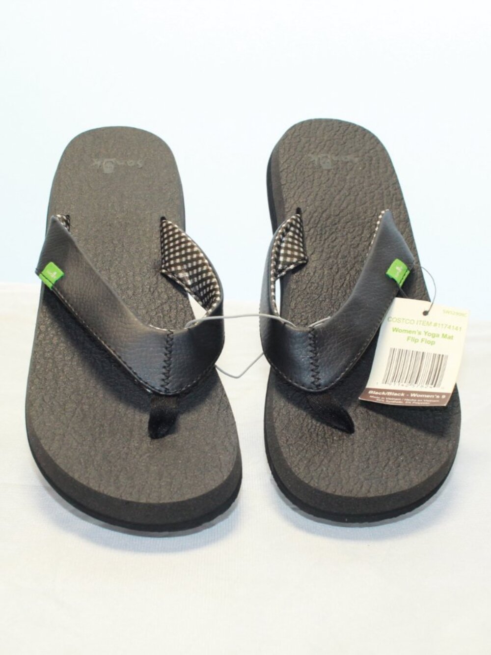 Sanuk Size 9 Black Gingham Checkered Yoga Mat Flip Flop Thong Sandals NWT